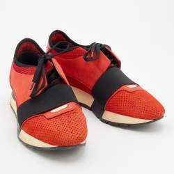 Pre Owned Balenciaga Red Suede And Leather Race Runner Sneakers Size 38