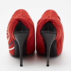 Pre Owned Balenciaga Red Fabric And Leather Knife Logo Pointed Toe Pumps Size 39