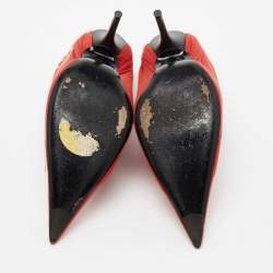 Pre Owned Balenciaga Red Fabric And Leather Knife Logo Pointed Toe Pumps Size 39