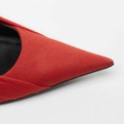 Pre Owned Balenciaga Red Fabric And Leather Knife Logo Pointed Toe Pumps Size 39