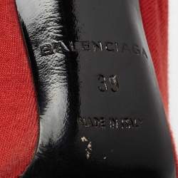 Pre Owned Balenciaga Red Fabric And Leather Knife Logo Pointed Toe Pumps Size 39