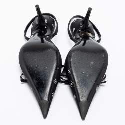 Pre Owned Balenciaga Black Satin BB Logo Knife Sandals Size 36.5