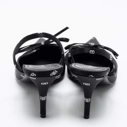 Pre Owned Balenciaga Black Satin BB Logo Knife Sandals Size 36.5