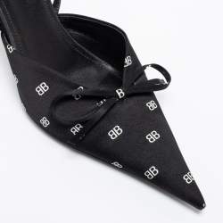 Pre Owned Balenciaga Black Satin BB Logo Knife Sandals Size 36.5