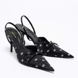 Pre Owned Balenciaga Black Satin BB Logo Knife Sandals Size 36.5