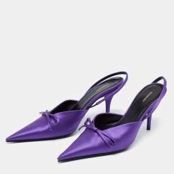 مملوكة مسبقًا صندل بالنسياغا ساتان بنفسجي مقدمة مدببة حادة فتحة كعب مقاس 37
