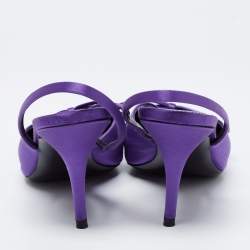 مملوكة مسبقًا صندل بالنسياغا ساتان بنفسجي مقدمة مدببة حادة فتحة كعب مقاس 37