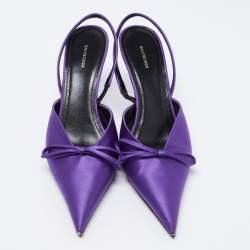 مملوكة مسبقًا صندل بالنسياغا ساتان بنفسجي مقدمة مدببة حادة فتحة كعب مقاس 37