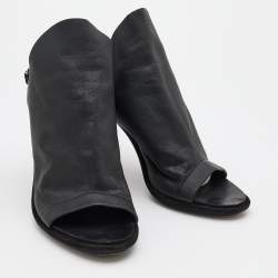 Balenciaga Black Leather Open Toe Glove Slingback Sandals Size 40