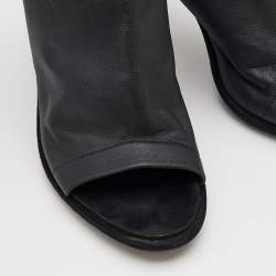 Balenciaga Black Leather Open Toe Glove Slingback Sandals Size 40