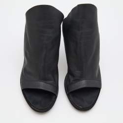 Balenciaga Black Leather Open Toe Glove Slingback Sandals Size 40