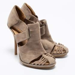 Pre Owned Balenciaga Grey Suede Cutout Booties Size 39 