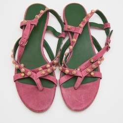 Pre Owned Balenciaga Pink Leather Arena Thong Flats Size 39