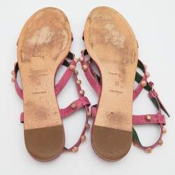 Pre Owned Balenciaga Pink Leather Arena Thong Flats Size 39
