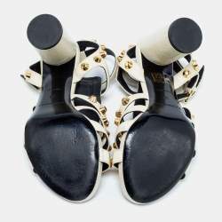 Pre Owned Balenciaga Cream Leather Arena Studded Gladiator Block Heel Sandals Size 38