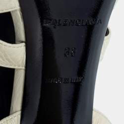 Pre Owned Balenciaga Cream Leather Arena Studded Gladiator Block Heel Sandals Size 38