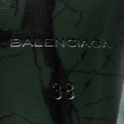 Pre Owned Balenciaga Dark Green Leather and Suede Ankle-Strap Pumps Size 38