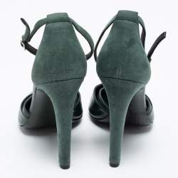 Pre Owned Balenciaga Dark Green Leather and Suede Ankle-Strap Pumps Size 38
