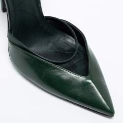 Pre Owned Balenciaga Dark Green Leather and Suede Ankle-Strap Pumps Size 38