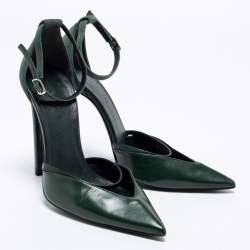 Pre Owned Balenciaga Dark Green Leather and Suede Ankle-Strap Pumps Size 38
