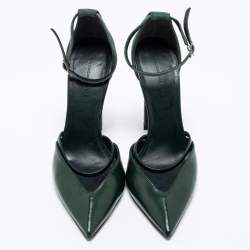 Pre Owned Balenciaga Dark Green Leather and Suede Ankle-Strap Pumps Size 38
