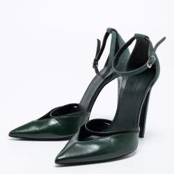 Pre Owned Balenciaga Dark Green Leather and Suede Ankle-Strap Pumps Size 38