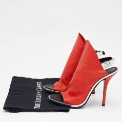 Pre Owned Balenciaga Orange/Silver Leather Glove Open Toe Slingback Sandals Size 39