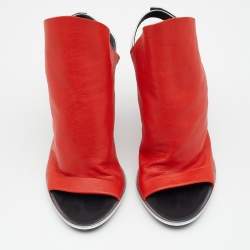 Pre Owned Balenciaga Orange/Silver Leather Glove Open Toe Slingback Sandals Size 39