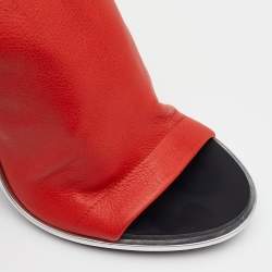 Pre Owned Balenciaga Orange/Silver Leather Glove Open Toe Slingback Sandals Size 39