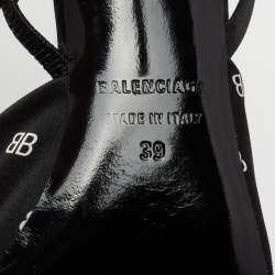Pre Owned Balenciaga Black Logo Print Satin Knife Slingback Pumps Size 39