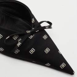 Pre Owned Balenciaga Black Logo Print Satin Knife Slingback Pumps Size 39