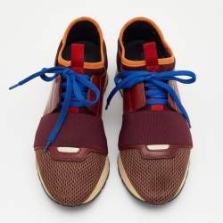 Pre Owned حذاء رياضي بالنسياغا رايس رانر جلد وشبك متعدد الألوان بعنق منخفض مقاس 37