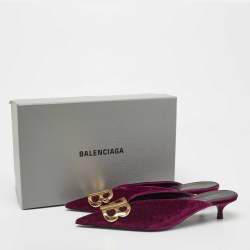 Pre Owned Balenciaga Burgundy Velvet BB Logo Knife Mules Size 39