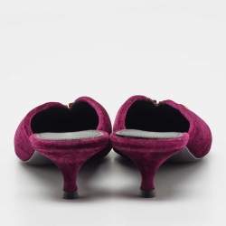 Pre Owned Balenciaga Burgundy Velvet BB Logo Knife Mules Size 39