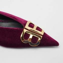 Pre Owned Balenciaga Burgundy Velvet BB Logo Knife Mules Size 39