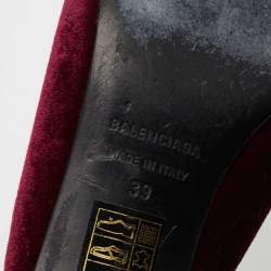 Pre Owned Balenciaga Burgundy Velvet BB Logo Knife Mules Size 39