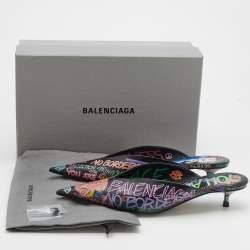 Balenciaga Black Graffiti Leather Knife Pointed Toe Mules Size 40