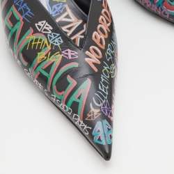 Balenciaga Black Graffiti Leather Knife Pointed Toe Mules Size 40