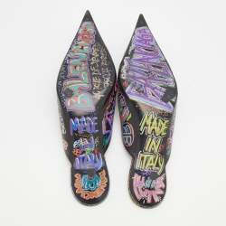 Balenciaga Black Graffiti Leather Knife Pointed Toe Mules Size 40