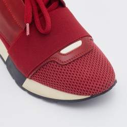 Pre Owned Balenciaga Red/Purple Mesh And Suede Race Runner Low Top Sneakers Size 35