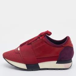 Pre Owned Balenciaga Red/Purple Mesh And Suede Race Runner Low Top Sneakers Size 35