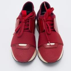 Pre Owned Balenciaga Red/Purple Mesh And Suede Race Runner Low Top Sneakers Size 35