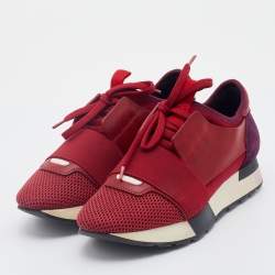 Pre Owned Balenciaga Red/Purple Mesh And Suede Race Runner Low Top Sneakers Size 35