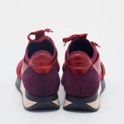 Pre Owned Balenciaga Red/Purple Mesh And Suede Race Runner Low Top Sneakers Size 35