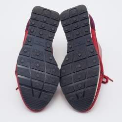 Pre Owned Balenciaga Red/Purple Mesh And Suede Race Runner Low Top Sneakers Size 35