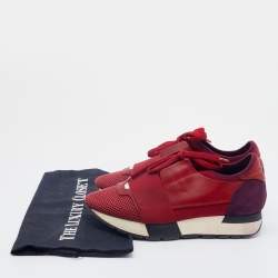 Pre Owned Balenciaga Red/Purple Mesh And Suede Race Runner Low Top Sneakers Size 35