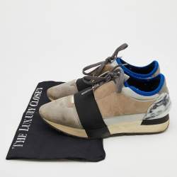 Balenciaga Grey Suede And Leather Race Runner Low Top Sneakers Size 38