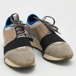 Balenciaga Grey Suede And Leather Race Runner Low Top Sneakers Size 38