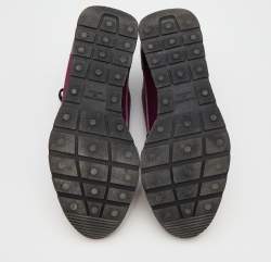 مملوكة مسبقًا Balenciaga Metallic Burgundy Leather And Knit Fabric Race Runner Low Top Sneakers Size 38
