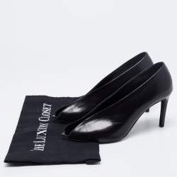 Pre Owned حذاء كعب عالي بالنسياغا جلد أسود رقبة حرف ڨي مقدمة مفتوحة مقاس 36